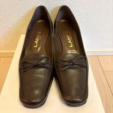 [Lancel] 란셀 천연 가죽 로퍼 리본 브라운 23.5