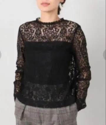 하이넥 러셀 레이스 블라우스 스픽 앤 스팬 블랙