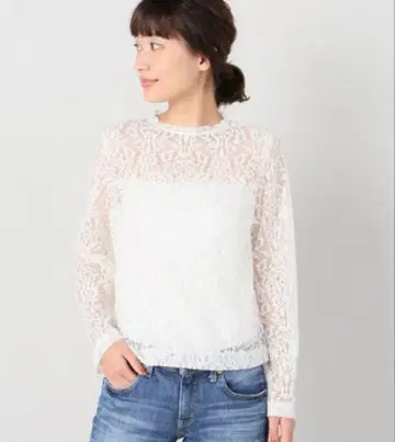 하이넥 러셀 레이스 블라우스 스픽 앤 스팬 아이보리