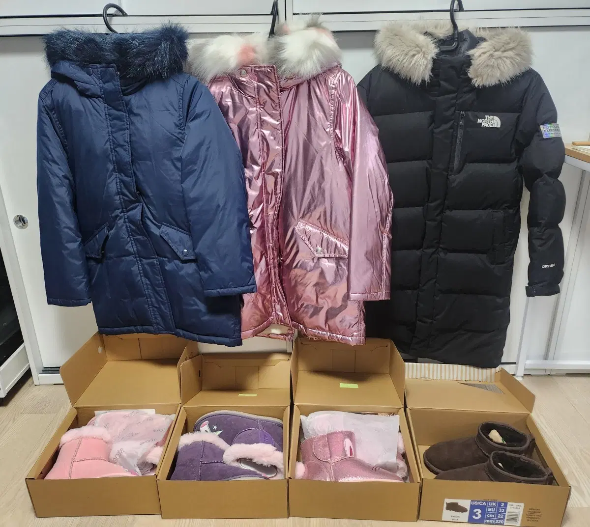 여아 노스페이스 롱패딩 파카패딩 + 스토부츠 새상품 일괄 정리합니다