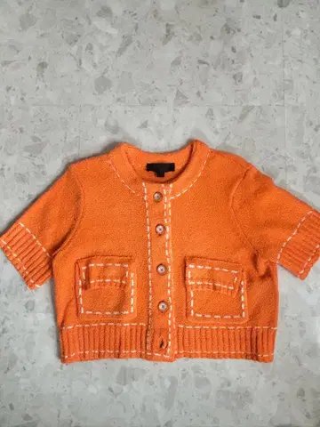 [ ZARA ] 오렌지 반팔 니트 가디건