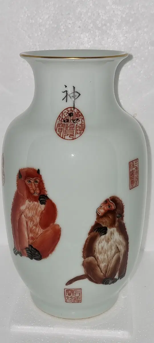 건륭년제 랑세녕묘금 원숭이문 소병 높22 지13 중국도자기 고도자 골통품
