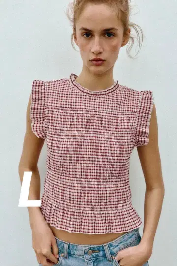 ZARA 깅엄 체크 패턴 스모킹 상의 L