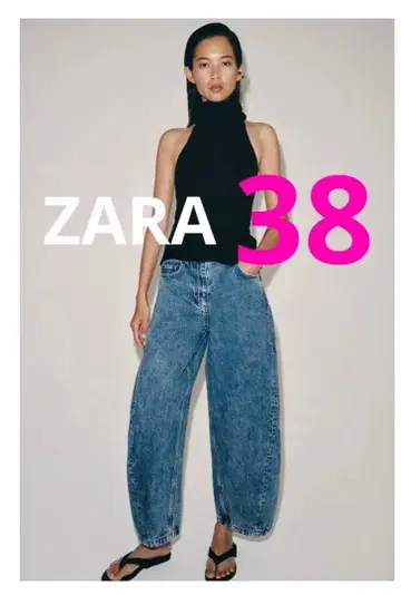 ZW COLLECTION 앵클 기장 벌룬 미드 라이즈 데님 팬츠 38