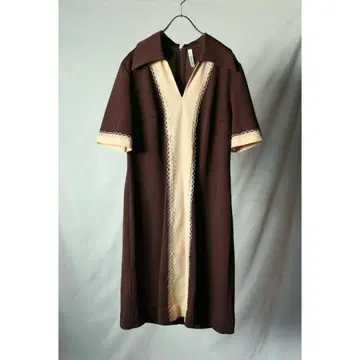 빈티지 반팔 원피스 클래식 XL 여성용 브라운 다크 브라운