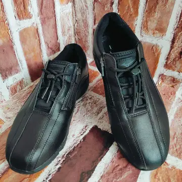 MIZUNO (25.5) 사이드 지퍼 가죽 스니커즈 블랙
