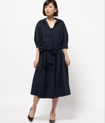 오쿠사 나오코 x 에스트네이션 콜라보 롱 셔츠 원피스 네이비
