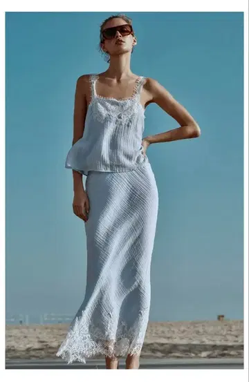 ZARA 레이스 트리밍 크롭탑 레이스 스커트 S 셋업