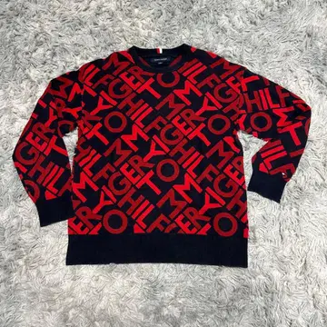 TOMMY HILFIGER 올 로고 무늬 코튼 니트 스웨터 S