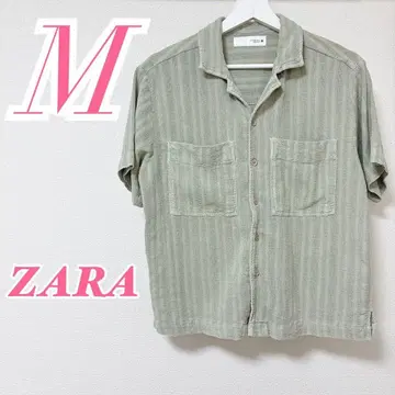 ZARA 자라 반팔 셔츠 스모키 그린 M 성숙한 코디 캐주얼