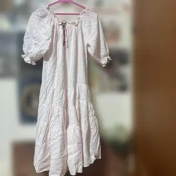빈티지 리본 포함 티어드 원피스 반팔