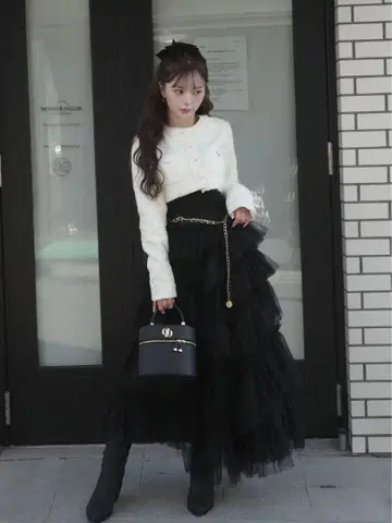 볼륨 아지메 튤 롱 스커트 다리치