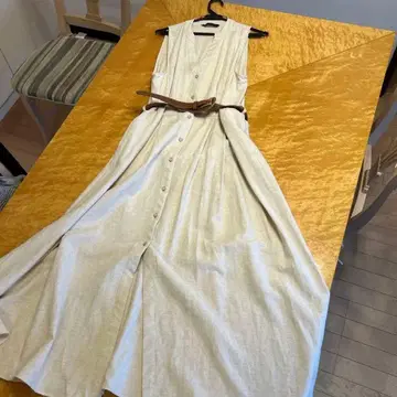 ZARA 슬리브리스 롱 원피스 베이지 벨트 포함 린넨 원피스