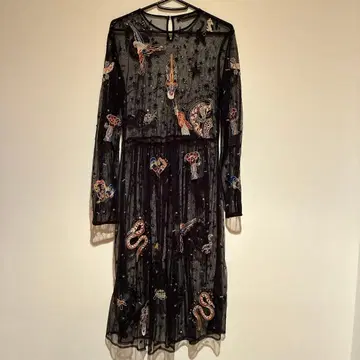 ZARA WOMAN 자수 시스루 긴팔 원피스