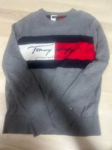 Tommy Hilfiger 로고 자수 맨투맨 그레이