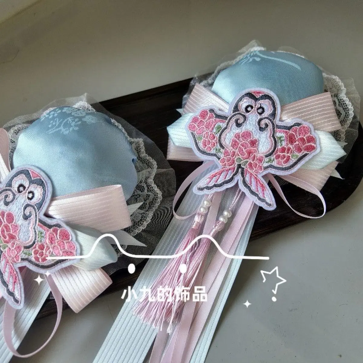 중식헤어핀 서브컬처 수제태슬 자수헤어장식 파스텔 투톤 쌍헤어클립