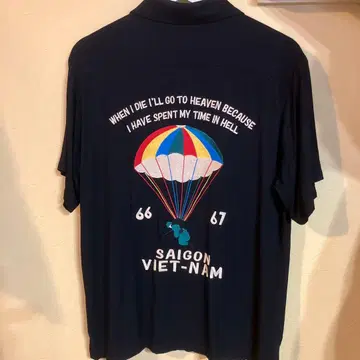 HOUSTON 베트남 자켓 자수 반팔 알로하 셔츠 블랙 수베니어