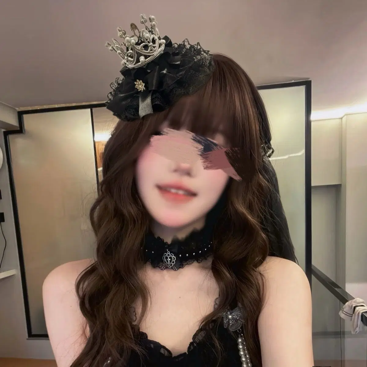 고딕 로리타 헤어액세 실버크라운 큐빅장식 블랙 레이스 헤어클립(2컬러)
