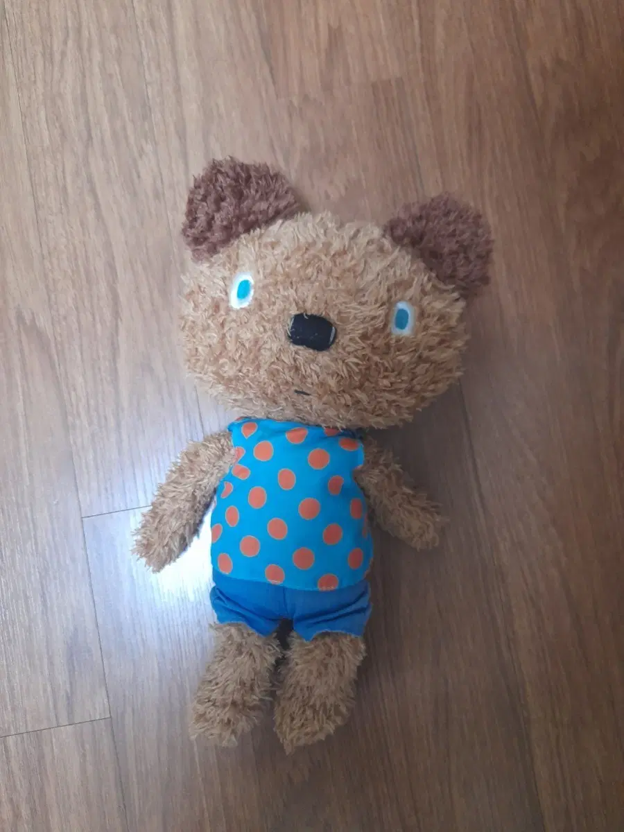 곰인형 블루 오렌지 도트 옷