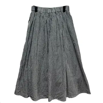 무인양품 개더 스커트 깅엄 체크 플레어 스커트 화이트 블랙 S