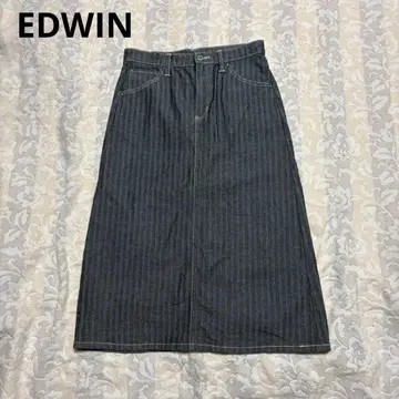 EDWIN 스트라이프 패턴 데님 타이트 스커트 롱 기장 L