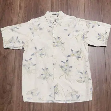 IZOD 실크 100% 꽃무늬 오픈 카라 셔츠 M