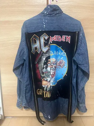 AC/DC Iron Maiden 리메이크 데님 셔츠