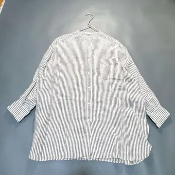 23ss 23구 44 린넨 100% 스트라이프 밴드 카라 긴팔 셔츠