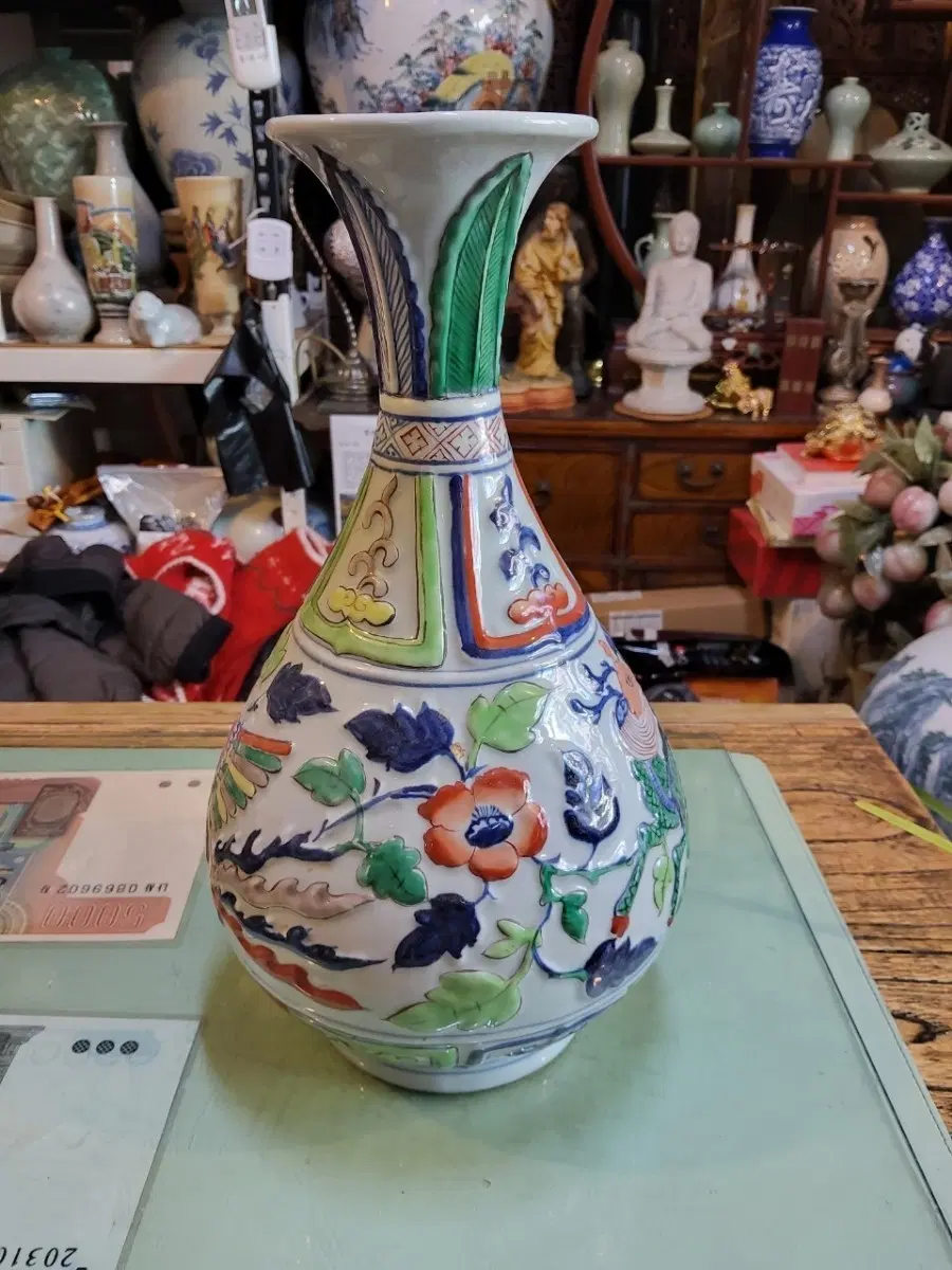오채 기린 봉황문 조삼채 도자기