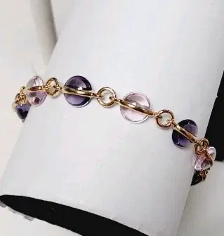 보라 핑크 비즈 팔찌