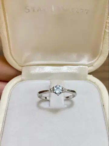 STAR JEWELRY K10 아쿠아 마린 다이아몬드 반지