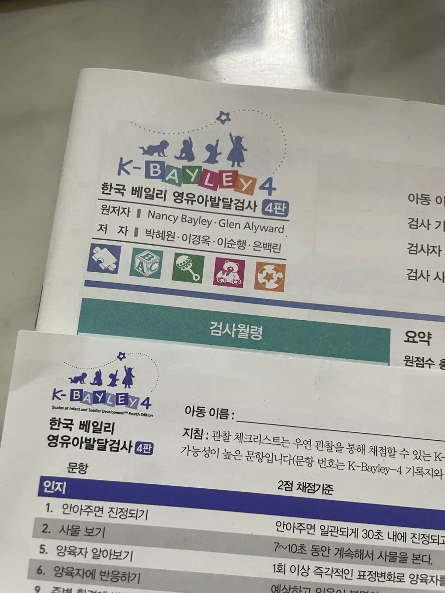 한국 베일리 영유아발달검사 4판 기록지, 체크리스트