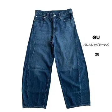 GU 지유 배럴 레그진 와이드 블루 데님 28 사이즈