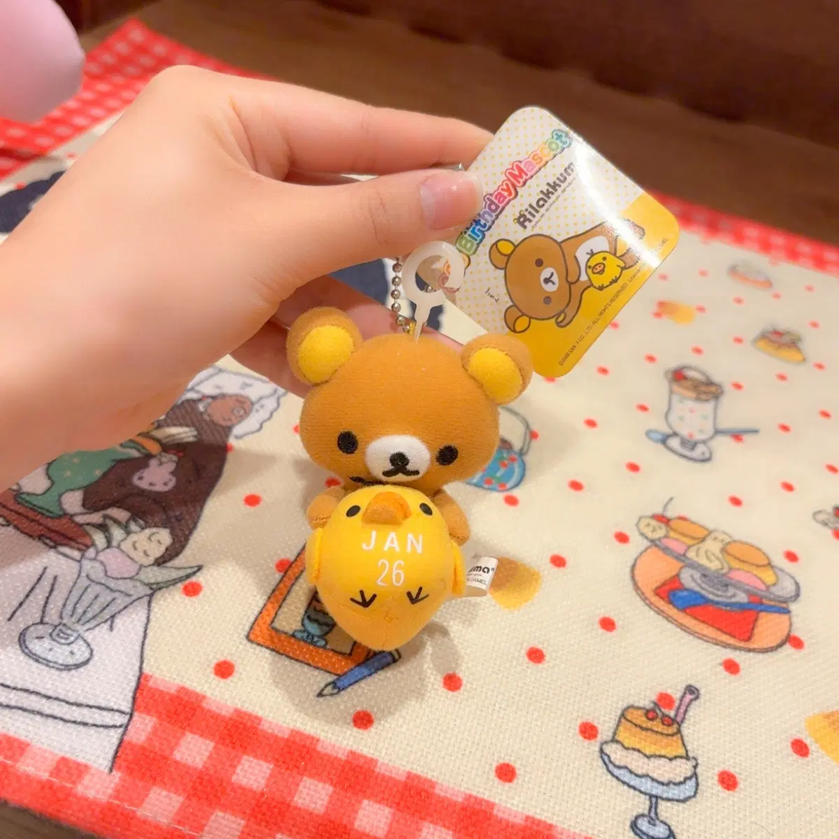고전 산엑스 리락쿠마 키이로이토리 날짜 생일 인형 키링