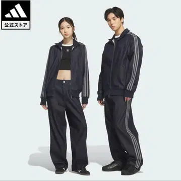 adidas Originals 블루 데님 팬츠 3 스트라이프