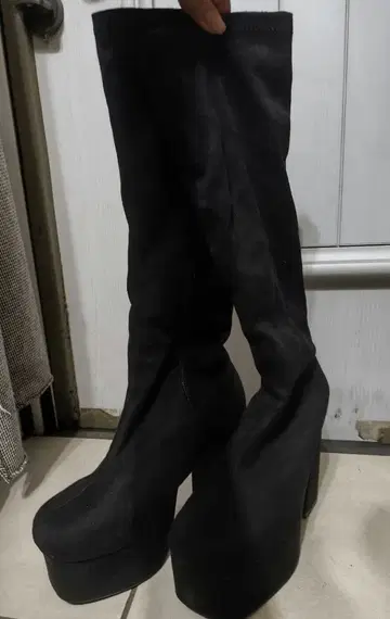 통굽 롱 부츠 블랙 M 사이즈 11cm