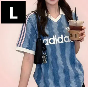 adidas 데님 축구 저지 T셔츠 블루 한국 한정판