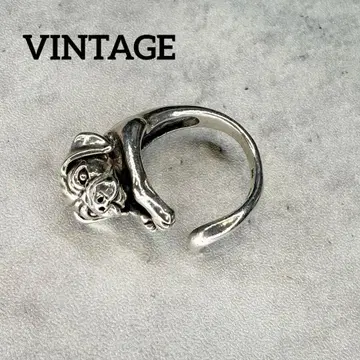 VINTAGE 빈티지 핏불 개 모티브 실버 925제 반지