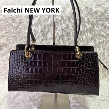 Falchi NEW YORK 악어 엠보싱 가죽 핸드백 브라운