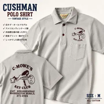 구 택 CUSHMAN 쿠시맨 반팔 피케 셔츠 M 백 프린트