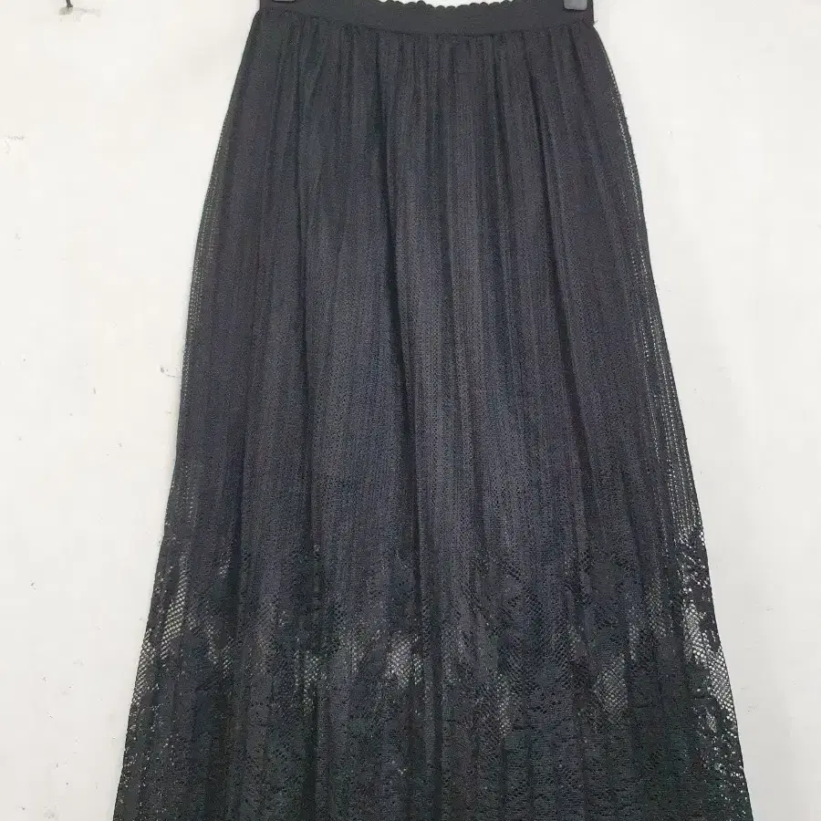 N6652 레이스 플리츠 롱 스커트.세미시스루