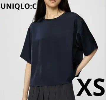완판 레어 새상품 유니클로 새틴 오버사이즈 숏 블라우스 XS 네이비