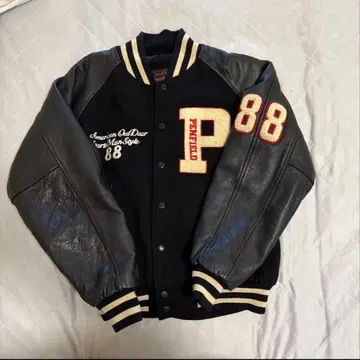 Penfield 바시티 자켓 가죽 소매 블랙 L