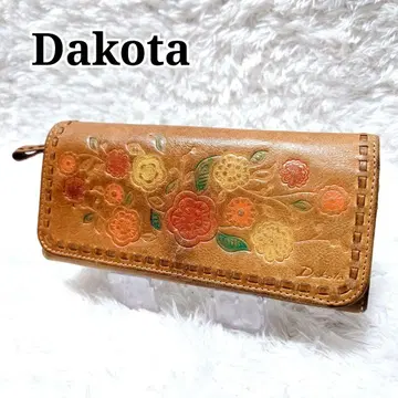 Dakota 장지갑 플라워 엠보 가죽 카멜 라운드 지퍼
