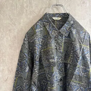 90s 빈티지 패턴 셔츠 M 폴리 구제 의류 올 패턴 개성파