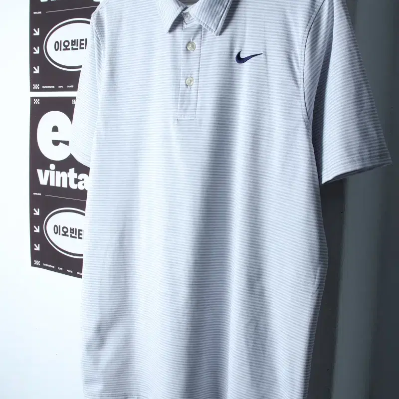 (L-XL) 나이키 반팔 카라 티셔츠 기능성 스트라이프 화이트-H3423