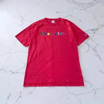 Champion 챔피온 멀티 컬러 로고 T셔츠 빨간색 핑크 XL