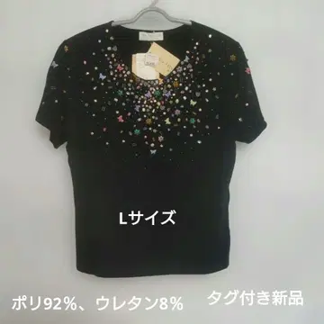 Via Faburrica 비즈 장식 반팔 T셔츠 블랙 L