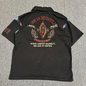 [Indian Motorcycle] 반팔 피케 셔츠 XL 자수 블랙