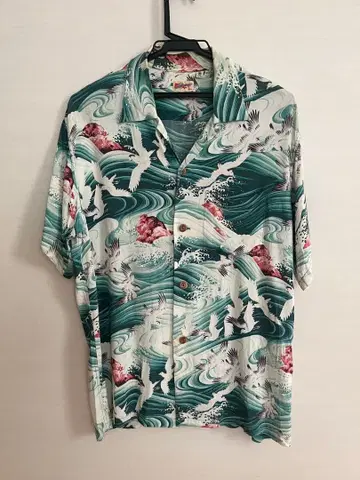 Sun Surf 알로하 셔츠 철새 파도 패턴 M 사이즈